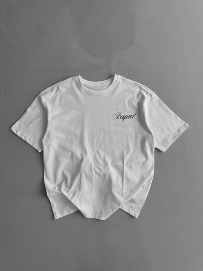 Baskılı Oversize Bisiklet Yaka T-shirt - Beyaz resmi
